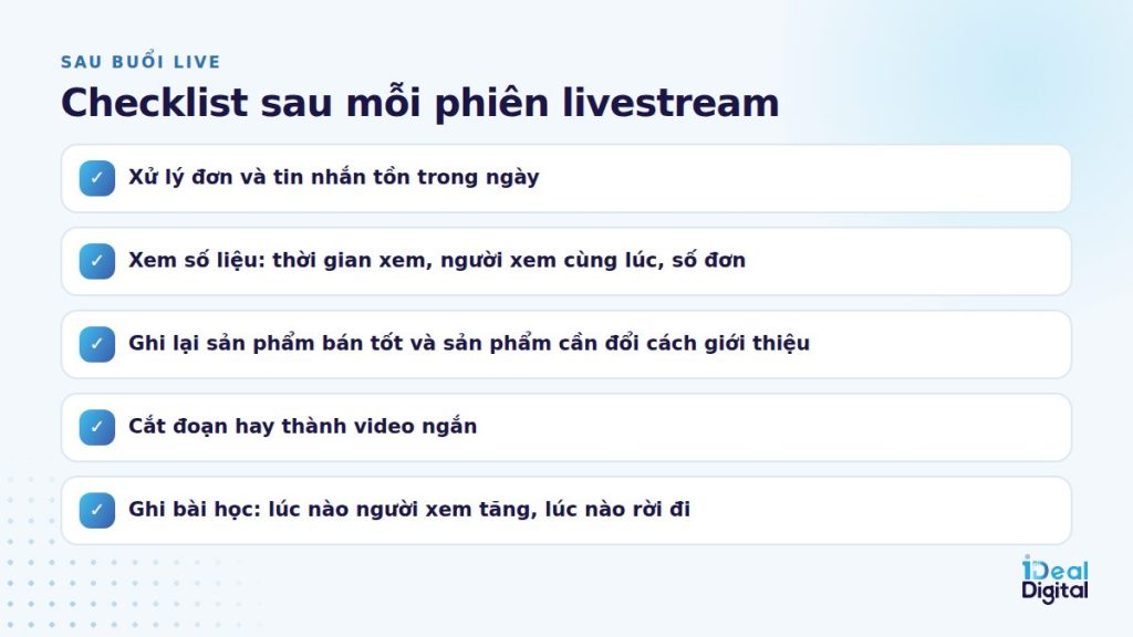 Checklist sau buổi livestream