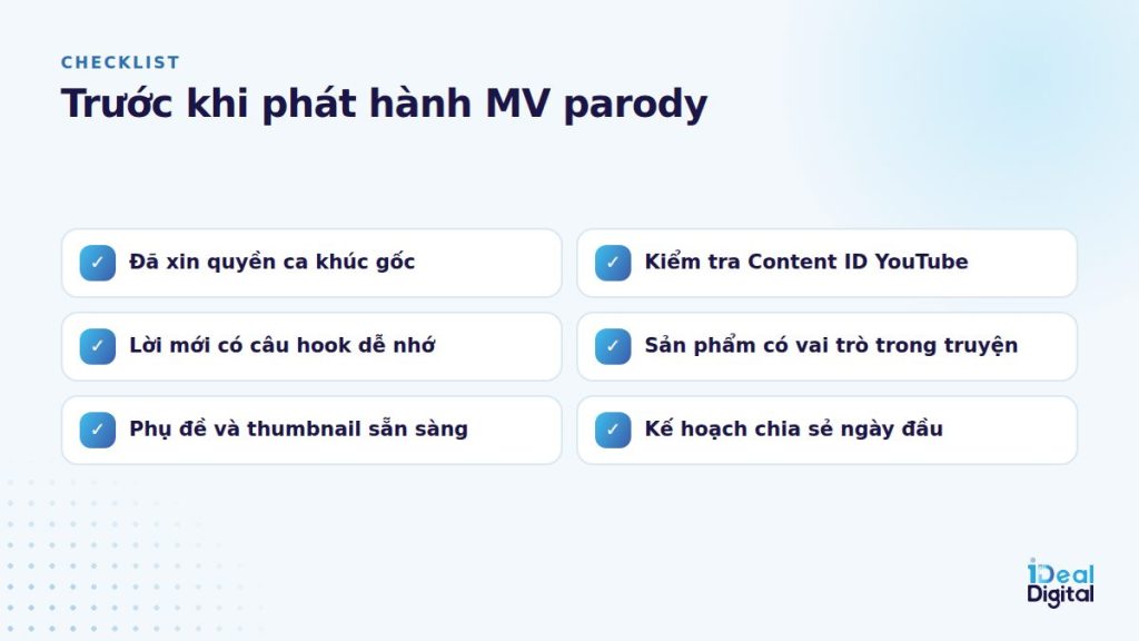 Checklist trước khi phát hành MV parody