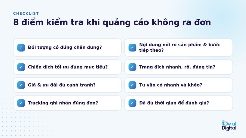 Checklist 8 điểm kiểm tra khi quảng cáo không ra đơn