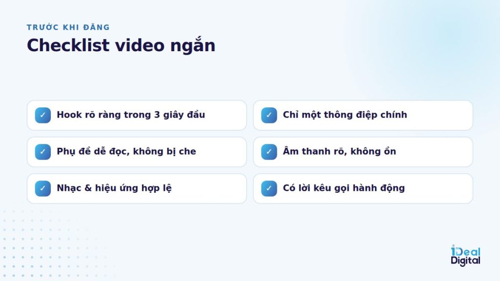Checklist trước khi đăng video ngắn