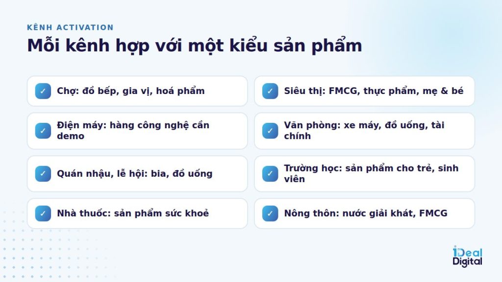 Các kênh activation phổ biến